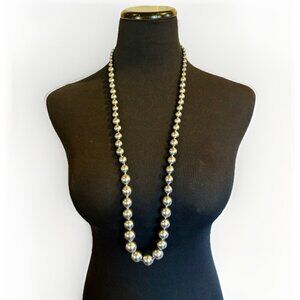 Sterling Silver 925 Lucoral Co Faux Black Pearl Necklace Graduated Heavy Long